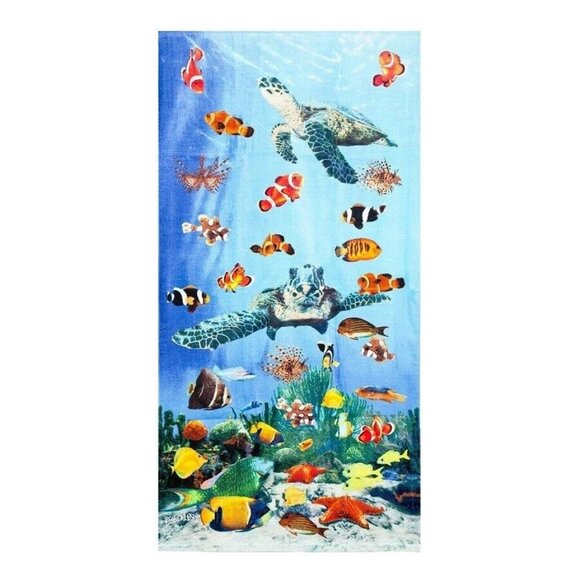 New Hawaiian Sea Turtles Bath Beach Pool Cotton Gift Towel Honu Turtle Coral NIP - Picture 1 of 4